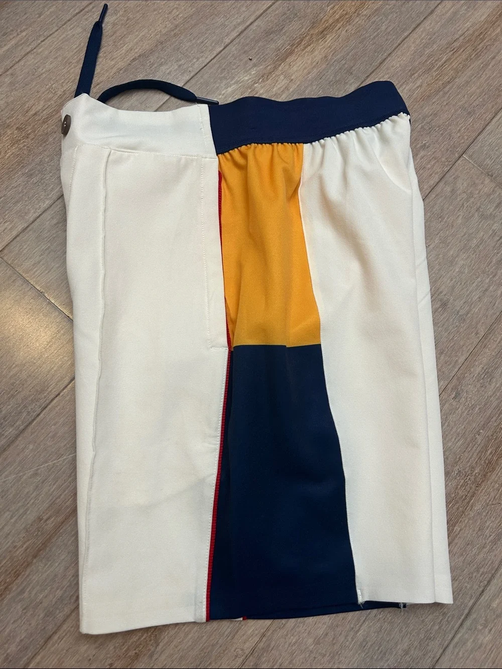 adidas Men’s Cream Athletic Shorts with Navy, Blue and Gold Panels